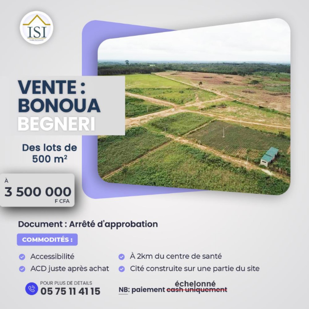 Lots de 500 M² à Bonoua Begneri